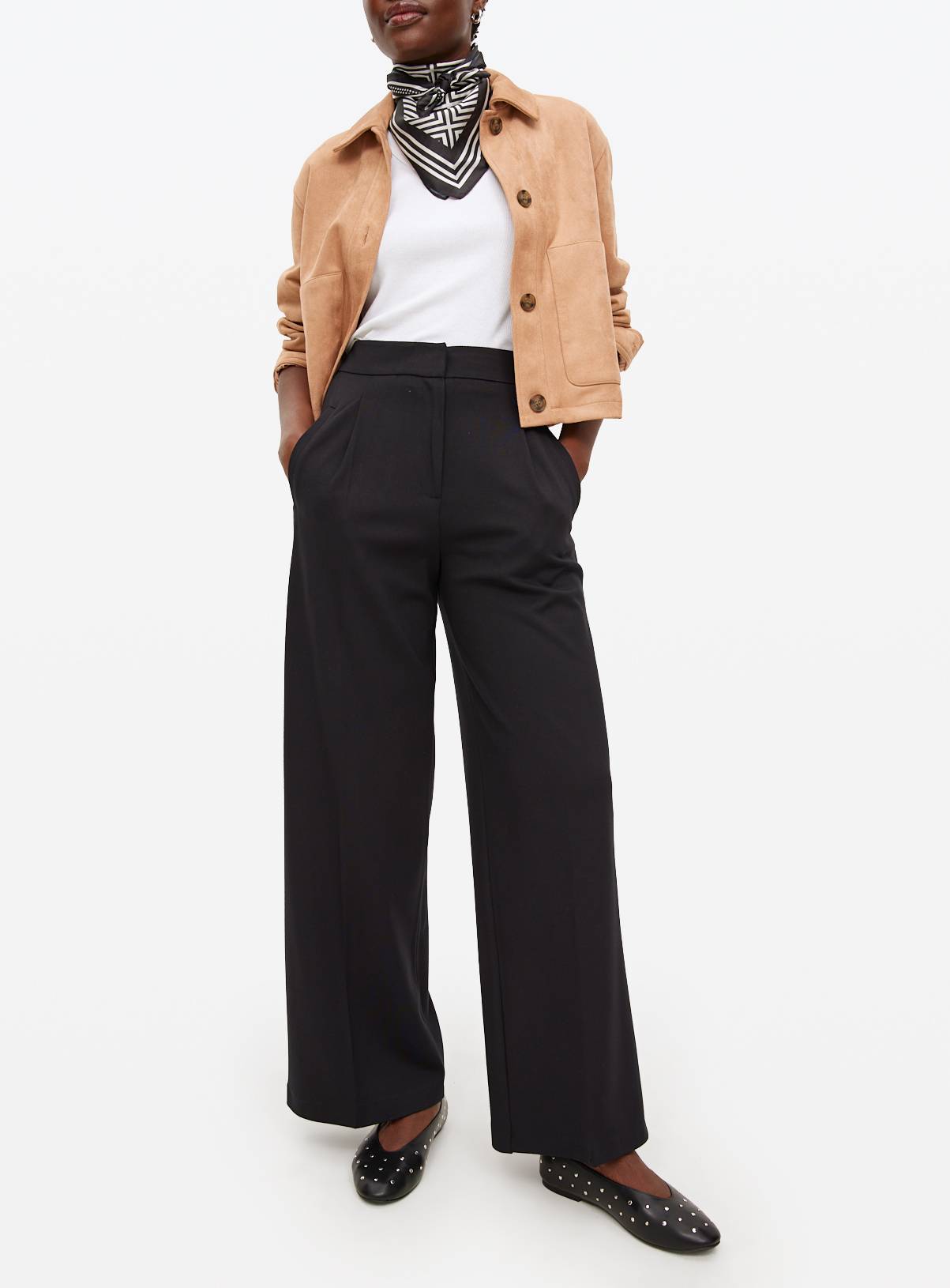 Black Tailored Ponte Wide Leg Trousers  20R - Image 1