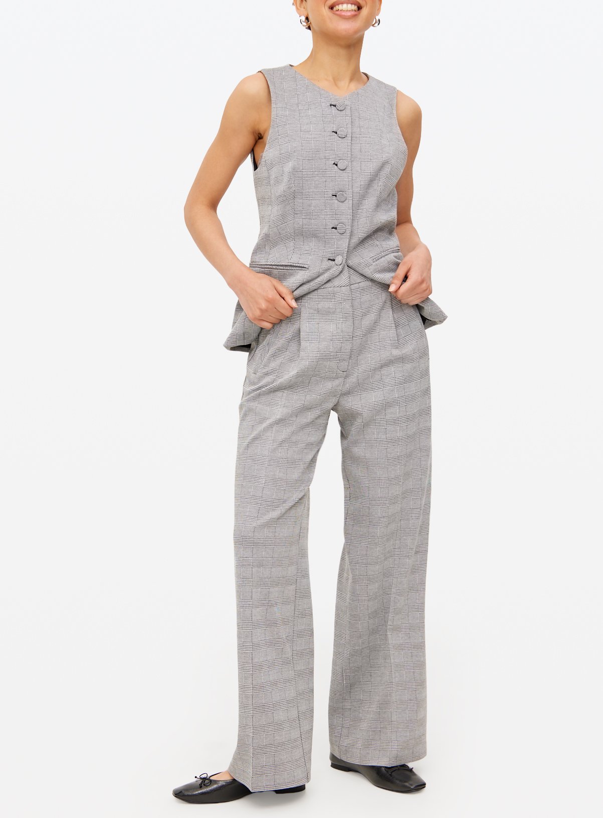 Grey Check Tailored Co-ord Wide Leg Trousers 20R - Image 3 thumbnail