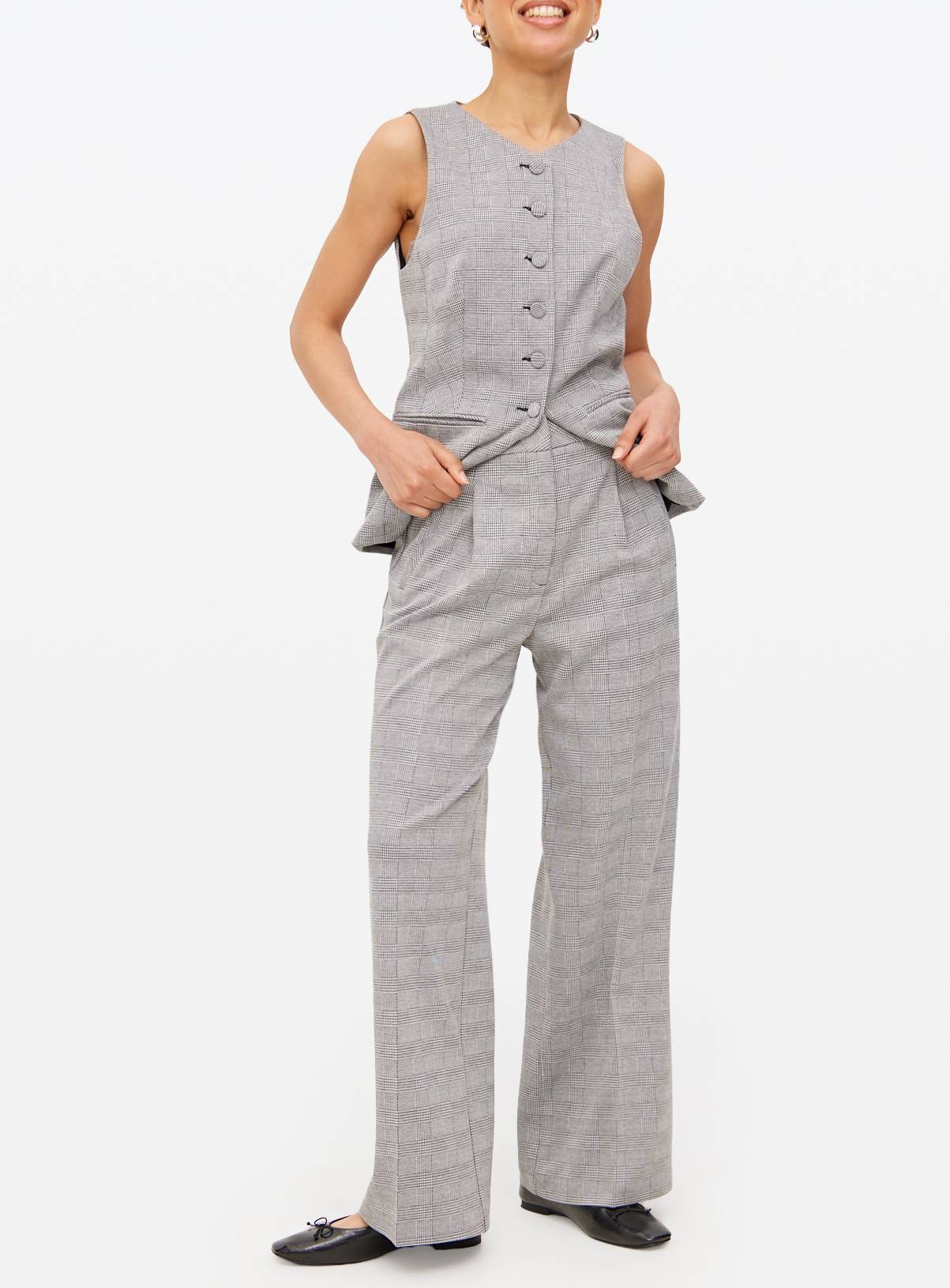 Grey Check Tailored Co-ord Wide Leg Trousers 20R - Image 3