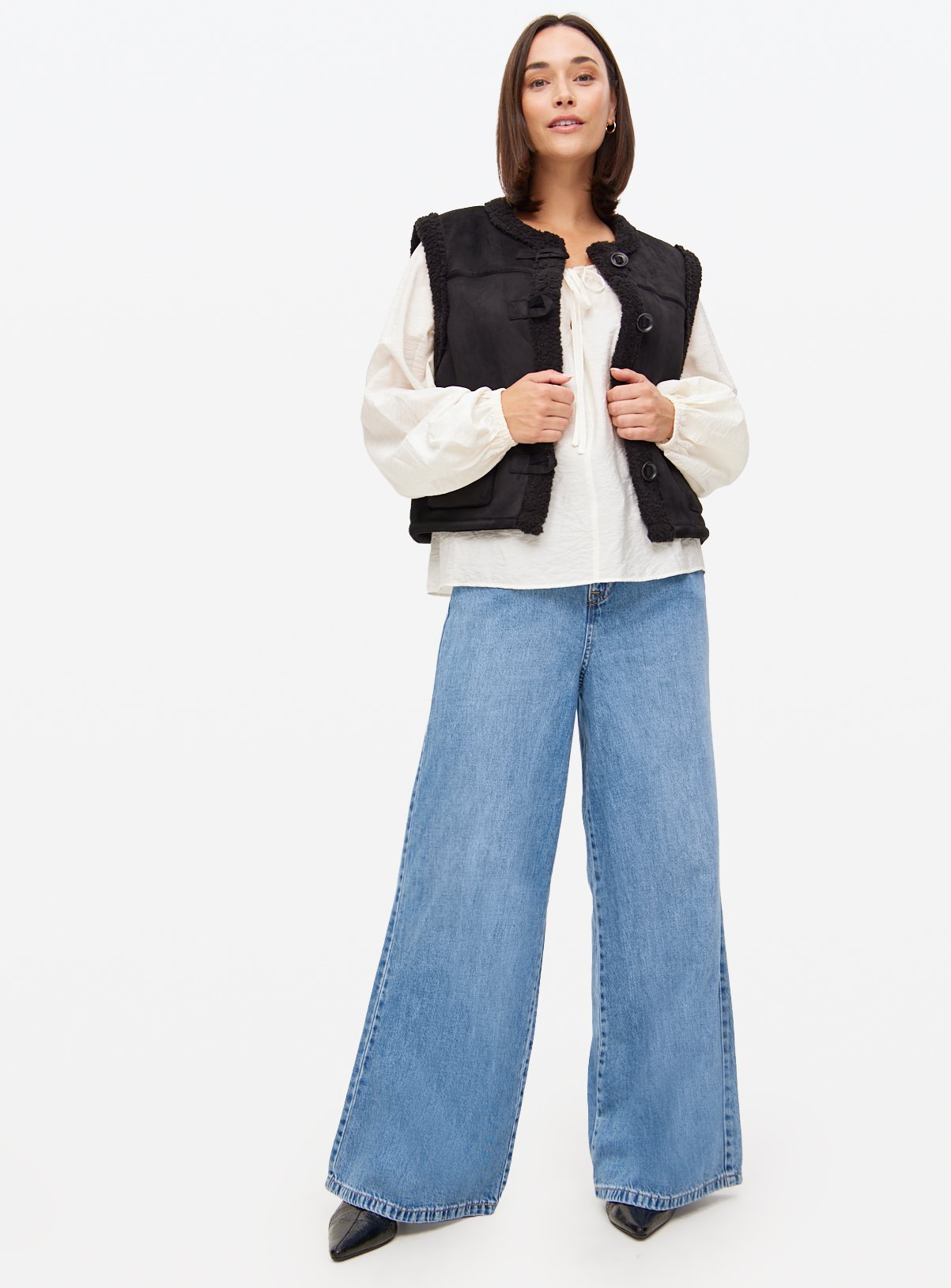 Black Faux Shearling Gilet L - Image 2 thumbnail