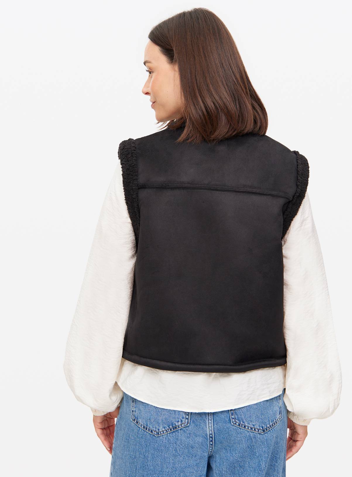 Black Faux Shearling Gilet L - Image 4