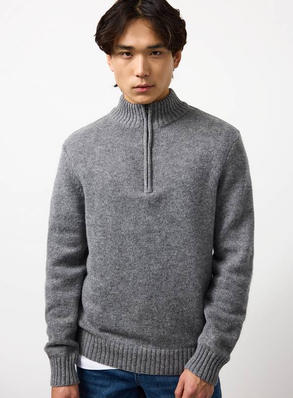 Charcoal Lambs Wool Half Zip Jumper M