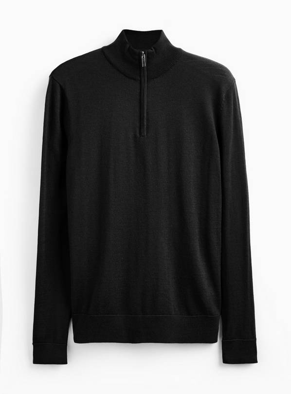 Black Merino Wool Quarter Zip Jumper XXL
