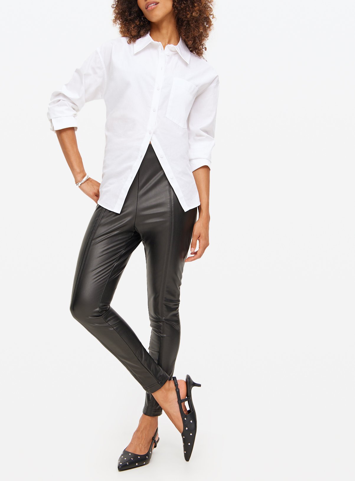 Black PU Faux Leather Slim Fit Leggings 10 - Image 2 thumbnail