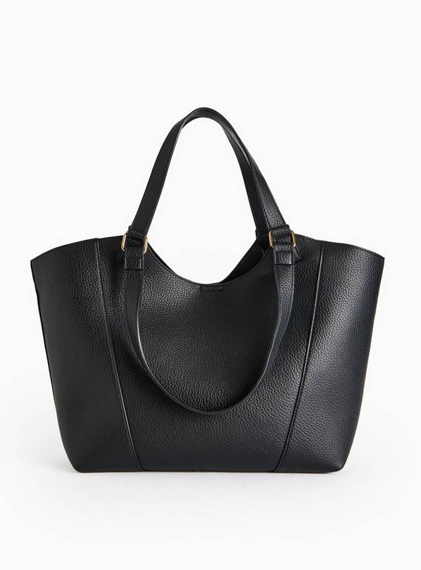 Black Faux Leather Shopper Bag  One Size