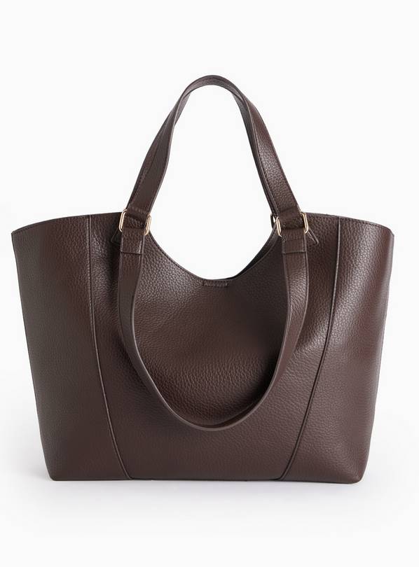 Chocolate Brown Faux Leather Shopper Bag One Size