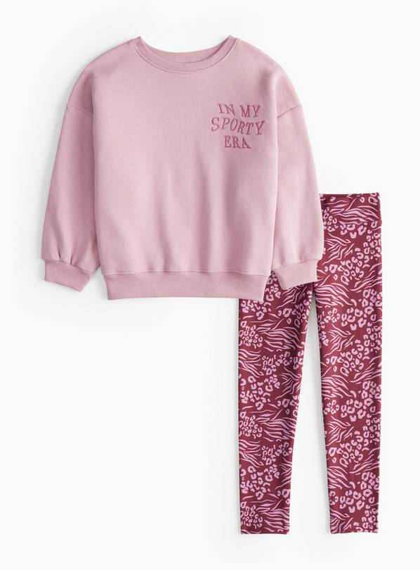 Pink Sporty Slogan Sweatshirt & Printed Leggings  12 years