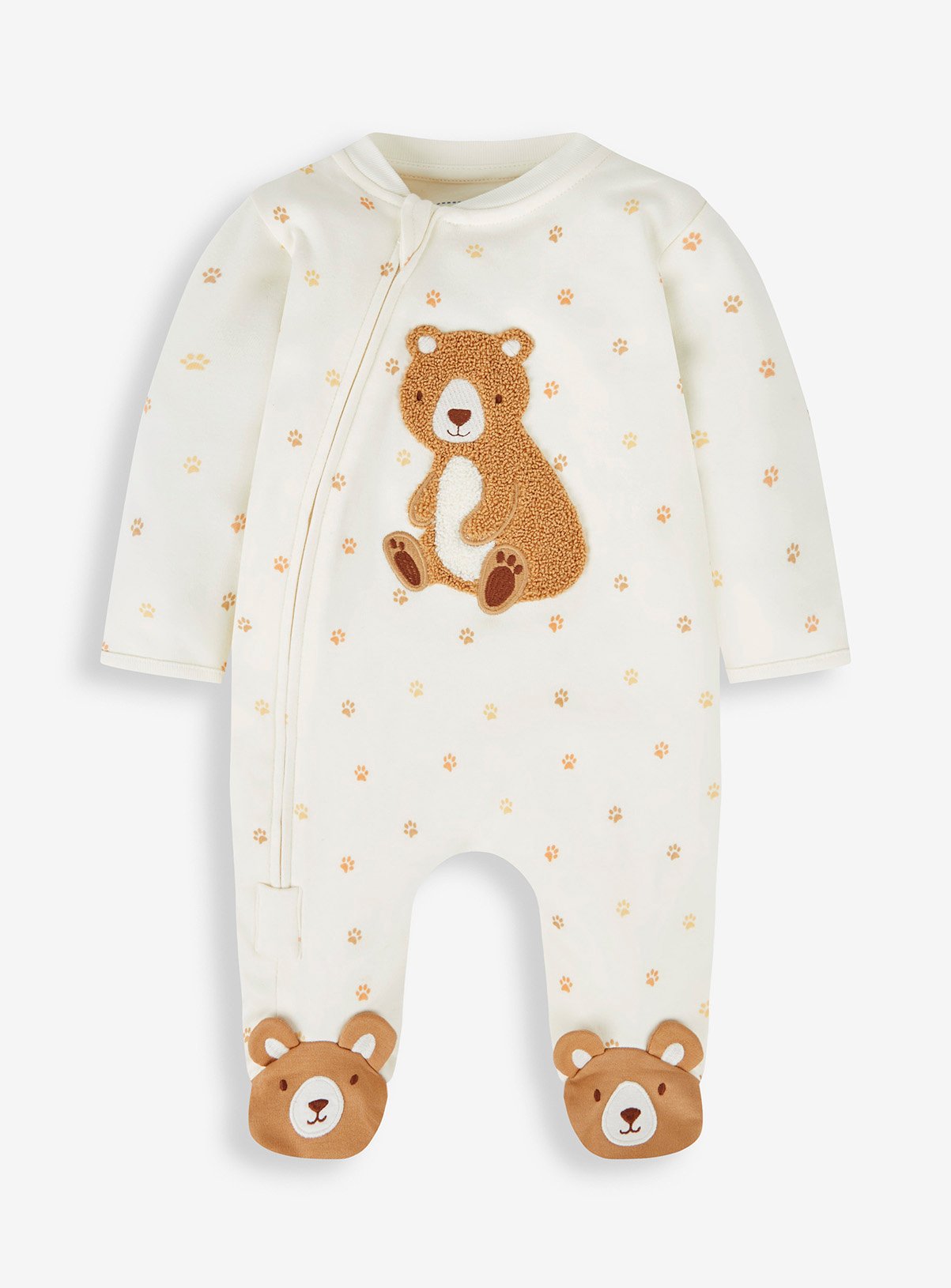 Cream Cream JOJO MAMAN BÉBÉ Bear Applique Zip Sleepsuit (6-9 Months) - JoJo Maman Bebe by Sainsbury's