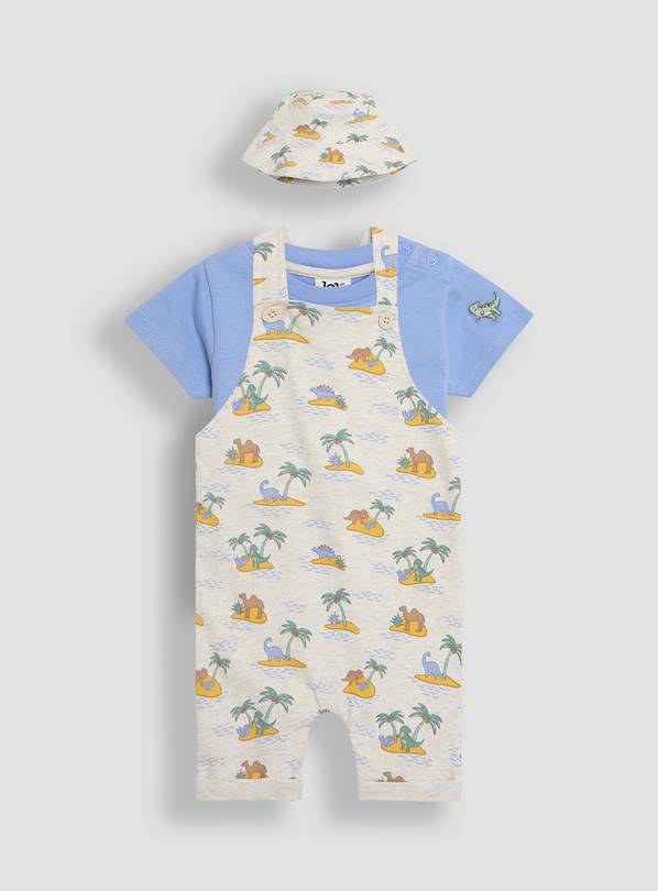 JOJO MAMAN BÉBÉ 3-Piece Dino Dungarees & T-Shirt Set With Hat 3-6 months