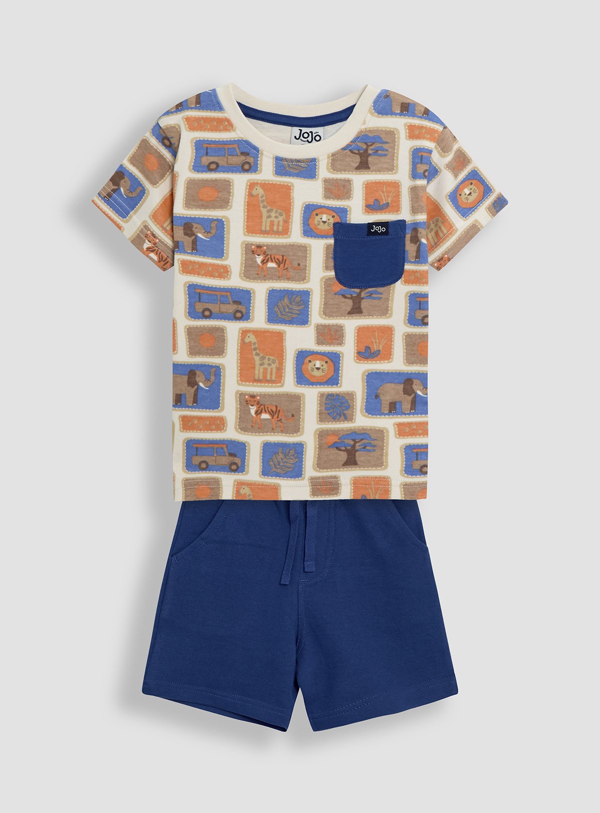 Cream Cream JOJO MAMAN BÉBÉ 2-Piece Safari Postcard Print T-Shirt & Short Set (3-4 Years) - JoJo Maman Bebe by Sainsbury's