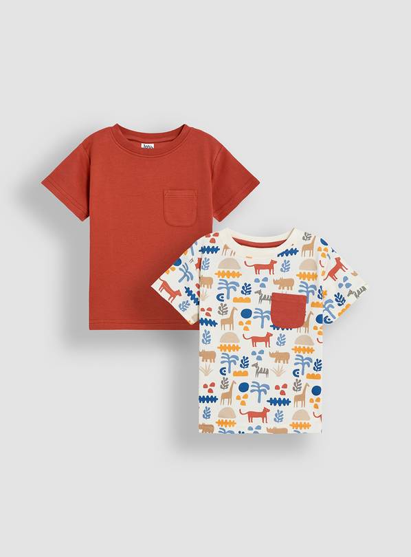 JOJO MAMAN BÉBÉ 2-Pack Safari Print & Plain T-Shirts 6-12 months