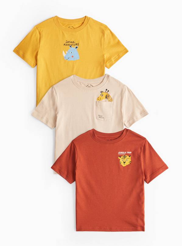 Cream Animal Printed T-Shirt 3 Pack 2-3 years
