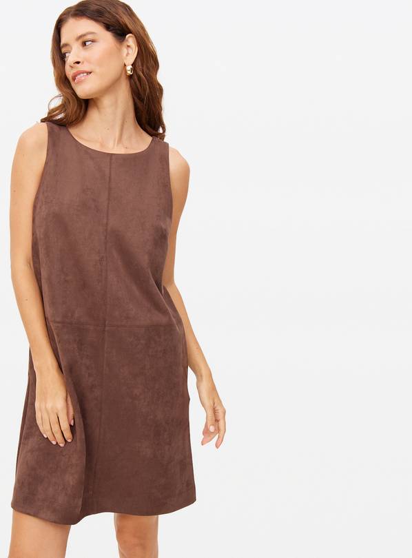 Chocolate Brown Suedette Pinny Mini Shift Dress 8
