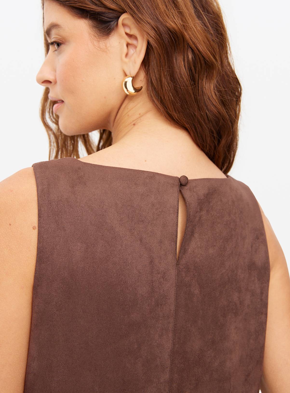 Chocolate Brown Suedette Pinny Mini Shift Dress 8 - Image 3