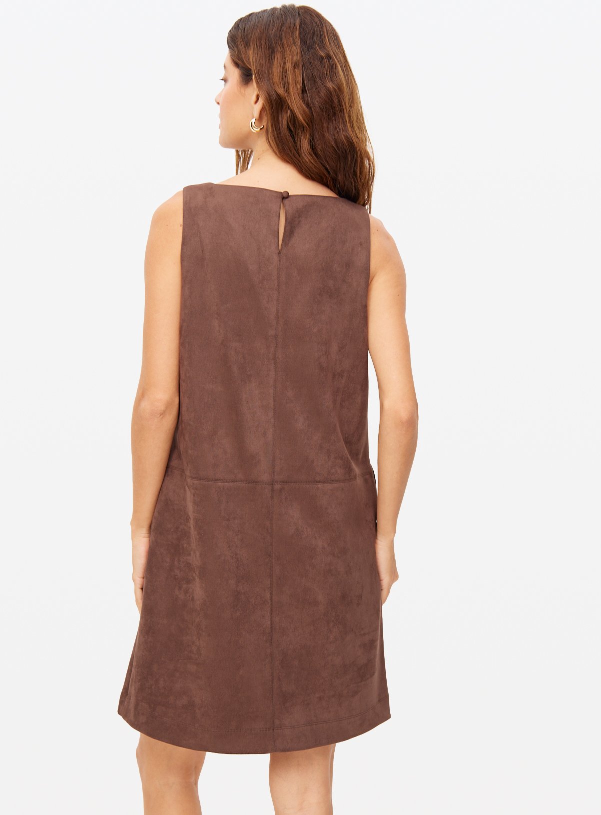 Chocolate Brown Suedette Pinny Mini Shift Dress 8 - Image 4 thumbnail