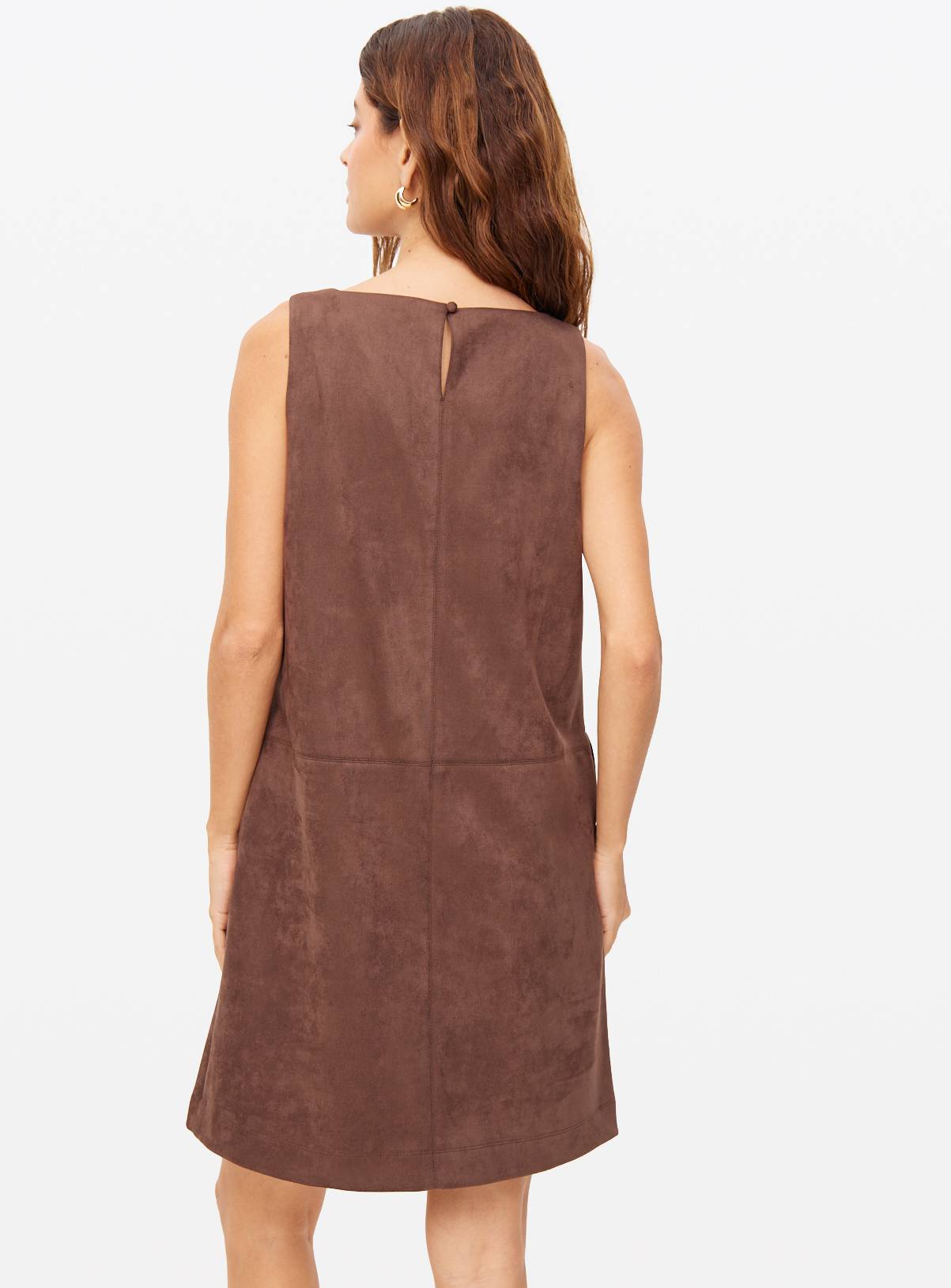 Chocolate Brown Suedette Pinny Mini Shift Dress 8 - Image 4