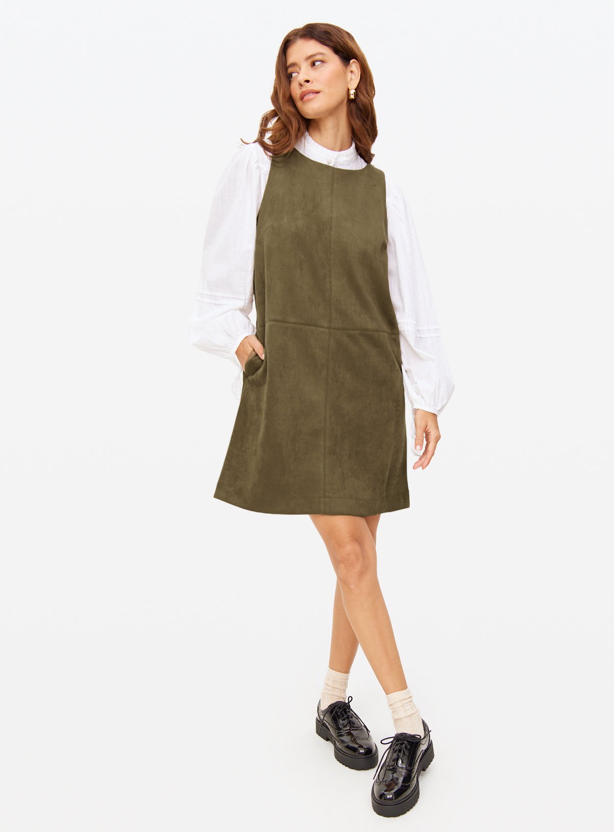 Khaki Suedette Pinny Mini Shift Dress 18 - Image 1 thumbnail