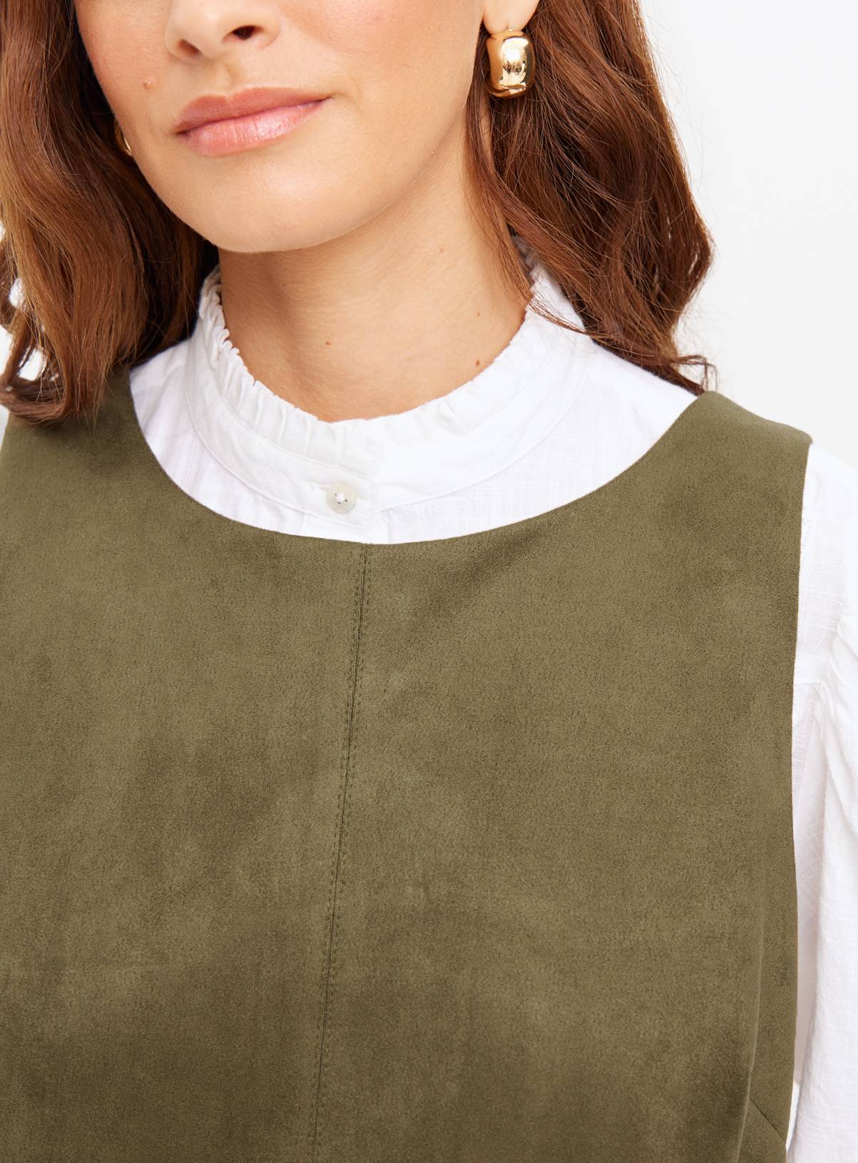 Khaki Suedette Pinny Mini Shift Dress 18 - Image 2