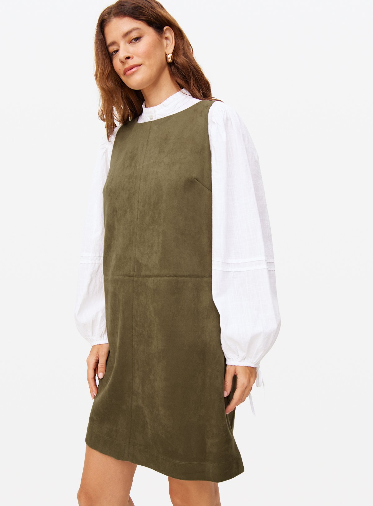 Khaki Suedette Pinny Mini Shift Dress 18 - Image 3 thumbnail