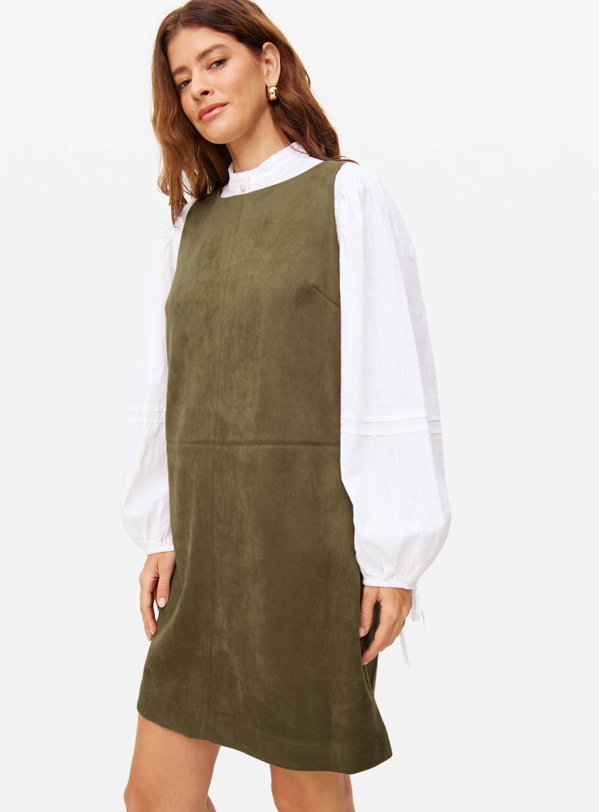Khaki Suedette Pinny Mini Shift Dress 18 - Image 3