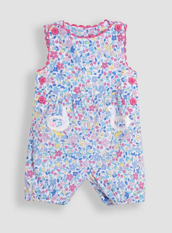 JOJO MAMAN BÉBÉ Duck Applique Pockets Ditsy Floral Dungarees 6-12 months