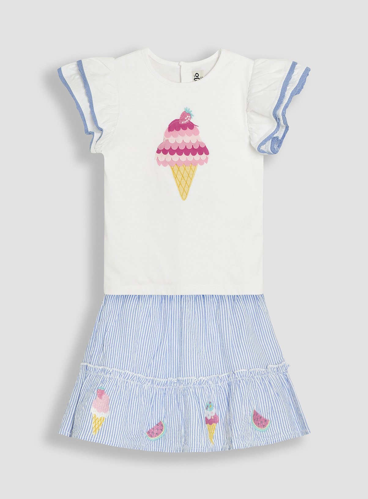 Blue Blue JOJO MAMAN BÉBÉ Ice Cream Applique Frill T-Shirt & Skirt Set (6-12 Months) - JoJo Maman Bebe by Sainsbury's