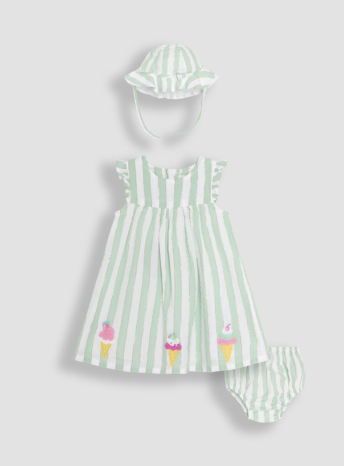 Turquoise Turquoise JOJO MAMAN BÉBÉ Ice Cream Applique Baby Dress & Hat Set (Up To 3 Mths) - JoJo Maman Bebe by Sainsbury's