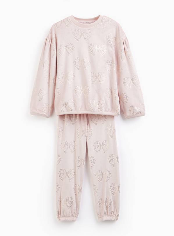 Pink Bow Printed Slinky Fleece Pyjamas 3-4 years