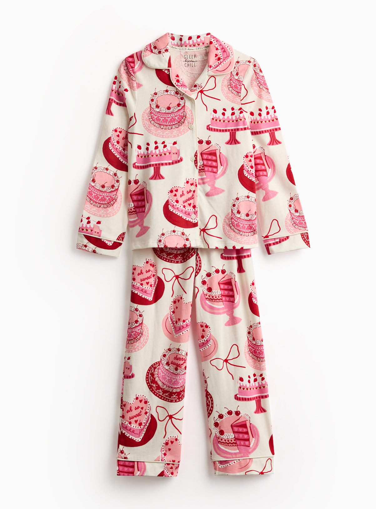 Cream Cream & Pink Cake & Bow Print Traditional Pyjamas - Tu by Sainsbury's