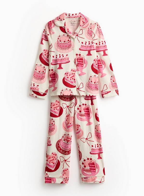 Cream & Pink Cake & Bow Print Traditional Pyjamas 1-2 years