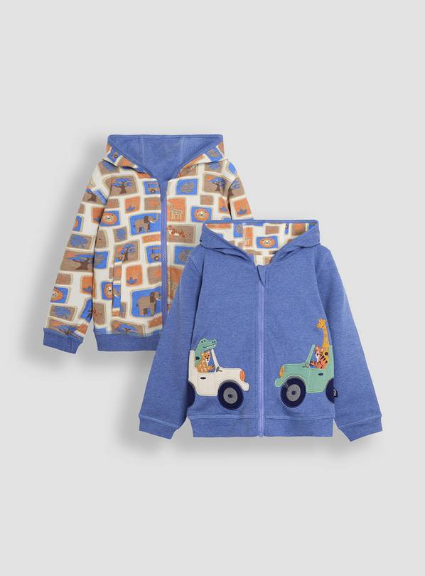 JOJO MAMAN BÉBÉ Safari Animals Applique Reversible Hoodie Up To 3 mths