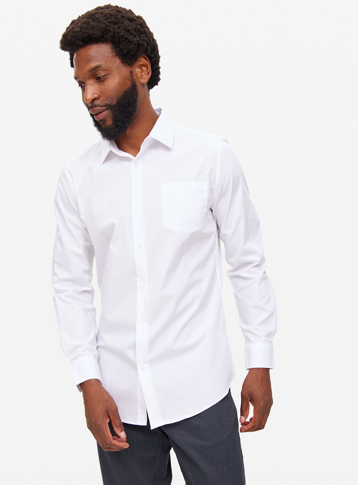 Men's White Slim Fit Long Sleeve Shirts 5 Pack