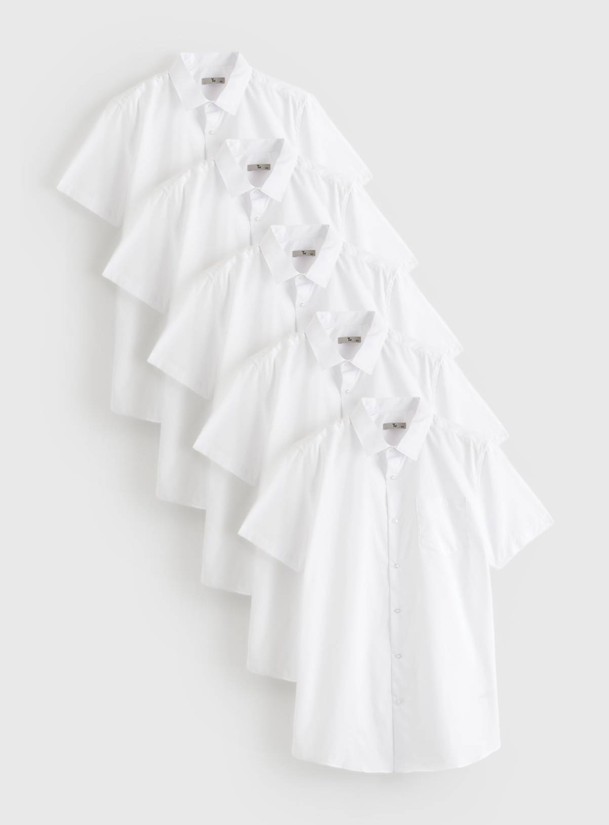 White Regular Fit Short Sleeve Shirts 5 Pack  14 - Image 1