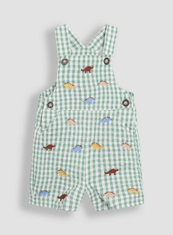 JOJO MAMAN BÉBÉ Dino Embroidered Gingham Dungarees Up To 3 mths