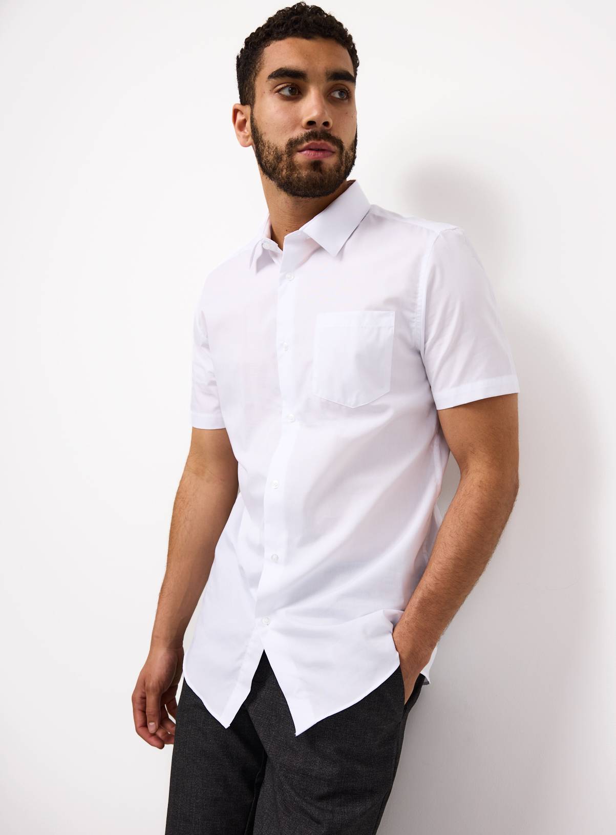 White Short Sleeve Slim Fit Shirts 2 Pack 14.5 - Image 2