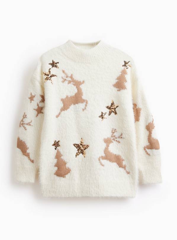 Cream Christmas Sequin Reindeers Jumper  12 years