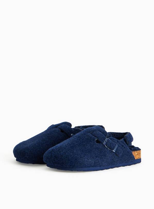 Navy Felt Borg Lined Footbed Slippers 10-11 Infant
