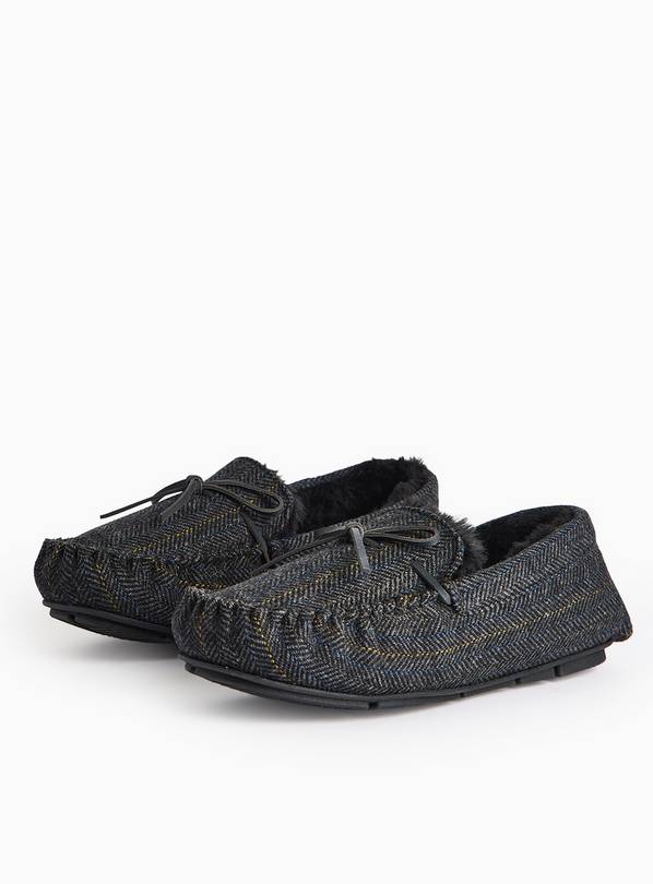 totes® Navy Herringbone Moccasin Slippers 10