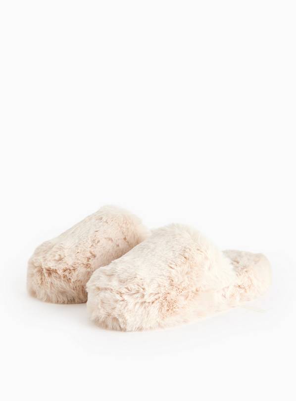 Cream Platform Faux Fur Mule Slippers M