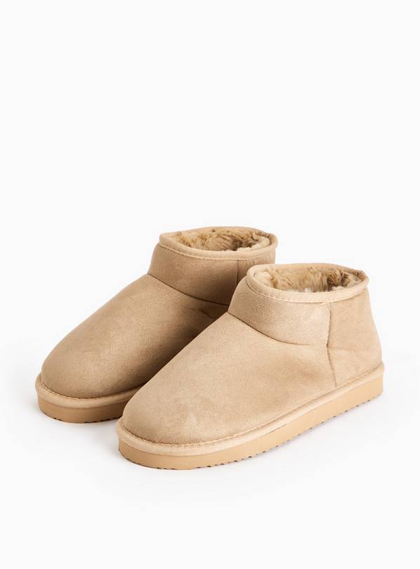 Brown Faux Suede Fleece Lined Bootie Slippers L