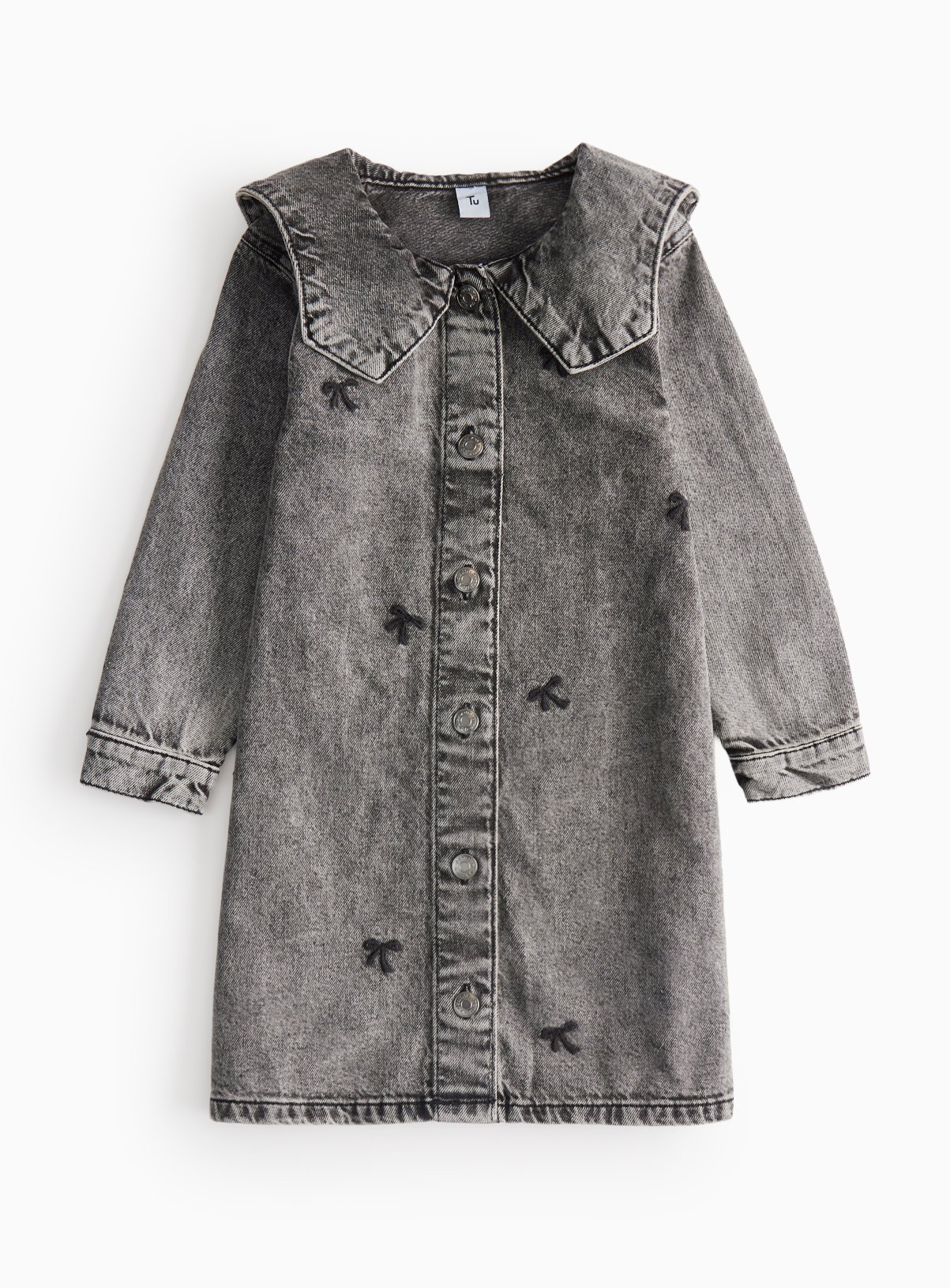 Grey Bow Embroidery Collared Denim Dress - Tu by Sainsbury's