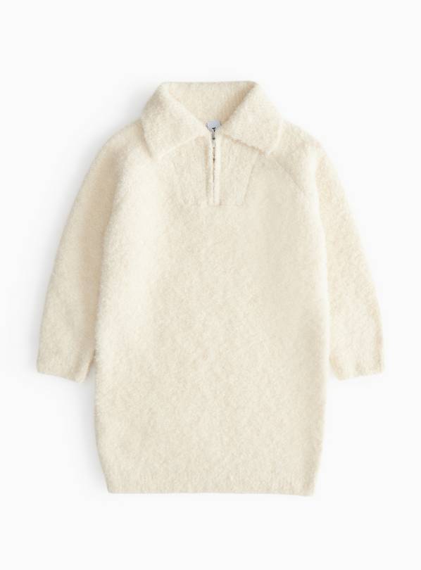 Cream Zip Collar Knitted Jumper Dress 11 years