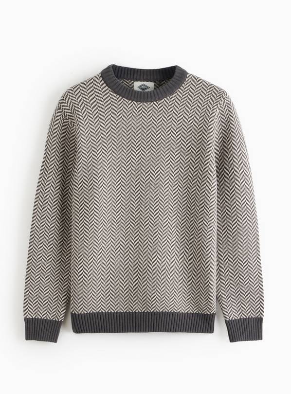 UNION WORKS Grey Zig Zag Stitch Crew Jumper XL
