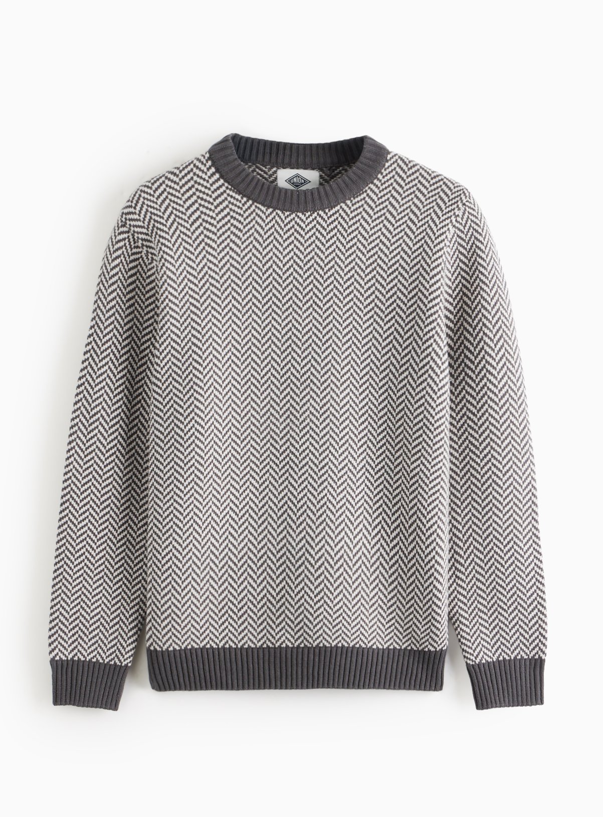 UNION WORKS Grey Zig Zag Stitch Crew Jumper XL - Image 3 thumbnail
