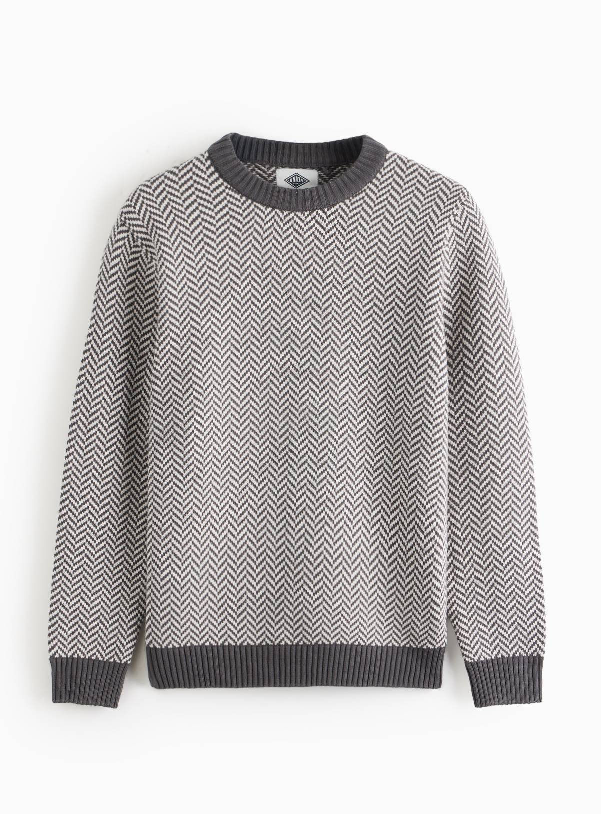 UNION WORKS Grey Zig Zag Stitch Crew Jumper XL - Image 3