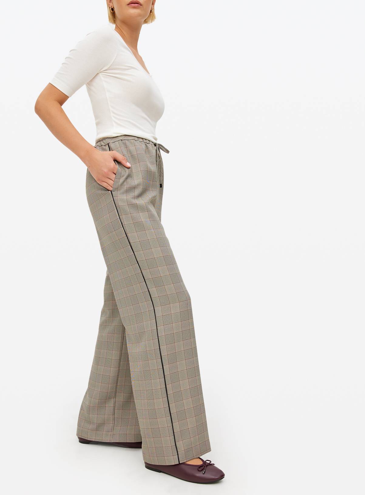 Check Printed Drawstring Wide Leg Trousers  16R - Image 1