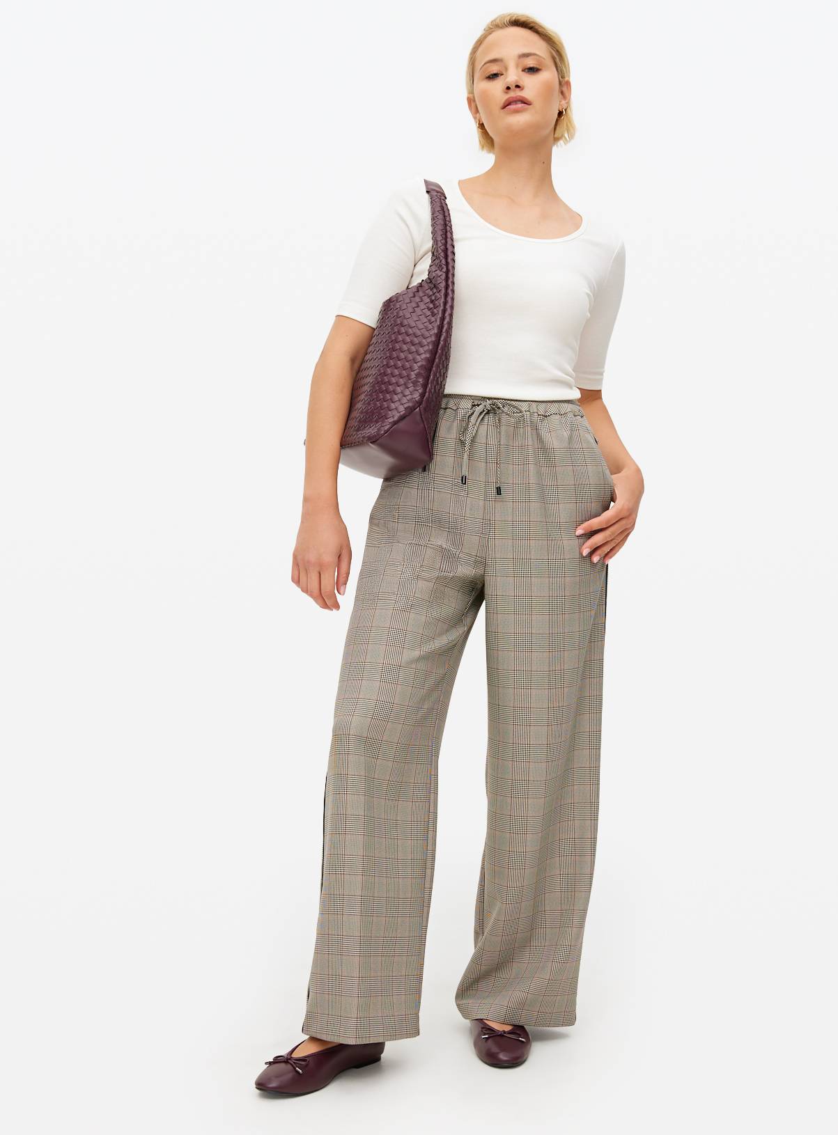 Check Printed Drawstring Wide Leg Trousers  16R - Image 2