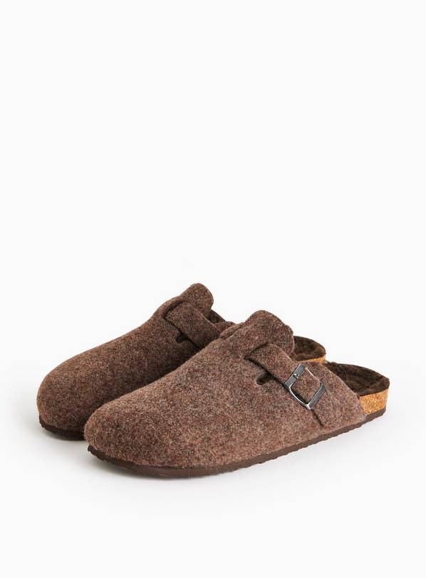 Brown Felt Buckle Mule Slippers S