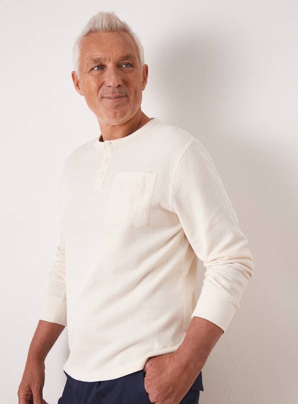 UNION WORKS Cream Waffle Henley T-Shirt M