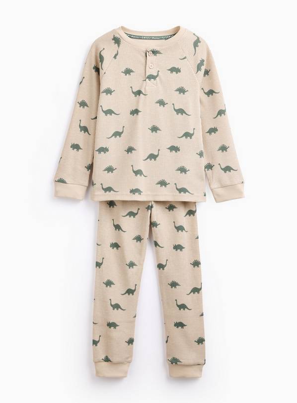 Beige Dinosaur Printed Waffle Pyjamas 1-2 years
